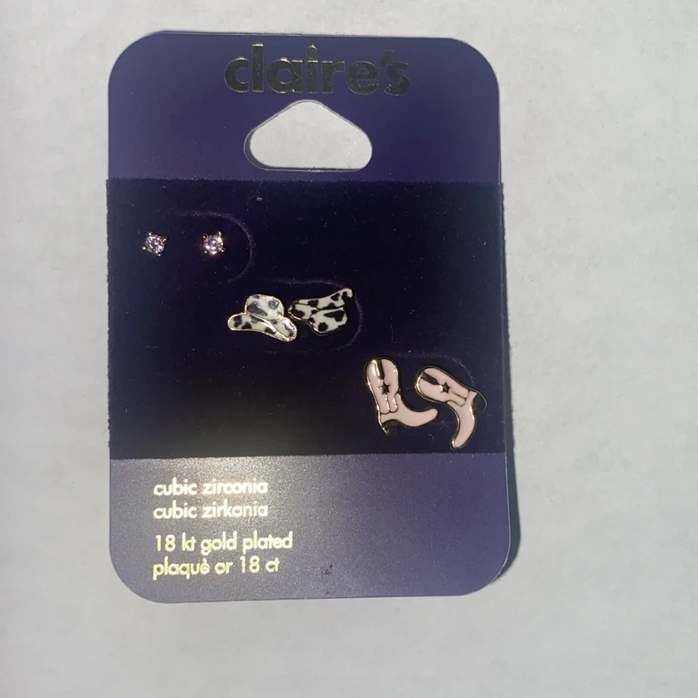 Claire’s Cubic Zirconia 18kt. Gold Plated Cowboy Earring Set